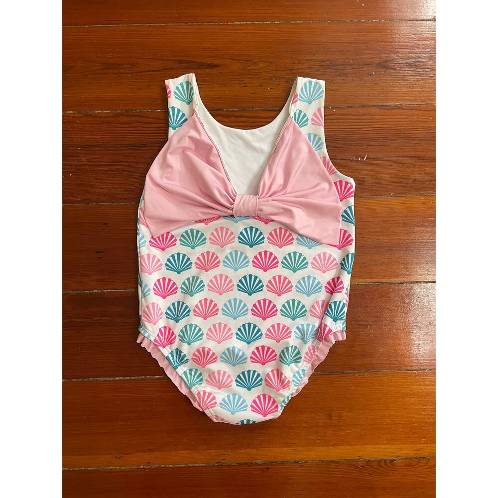 James & Lottie Girls Size 7 Shell Print Bow One Piece Swimsuit Boutique